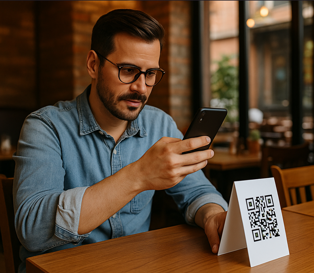 Customer scanning QR code to view digital menu
